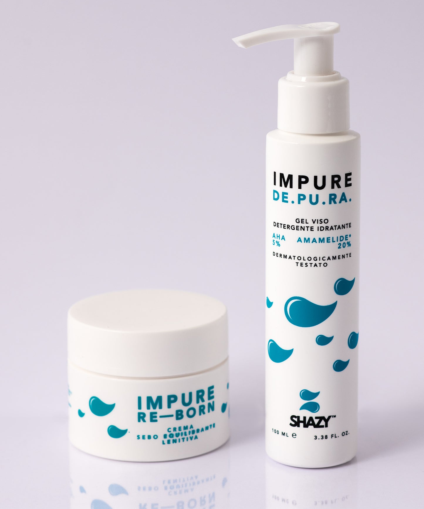 IMPURE DE gel facial cleanser set. PU . RA. 100ml + RE—BORN face cream 50ml